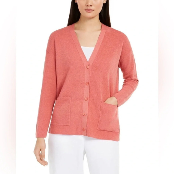 Eileen Fisher Women’s Rib Knit Open Front Cardigan Organic Linen Blend M - Picture 1 of 9